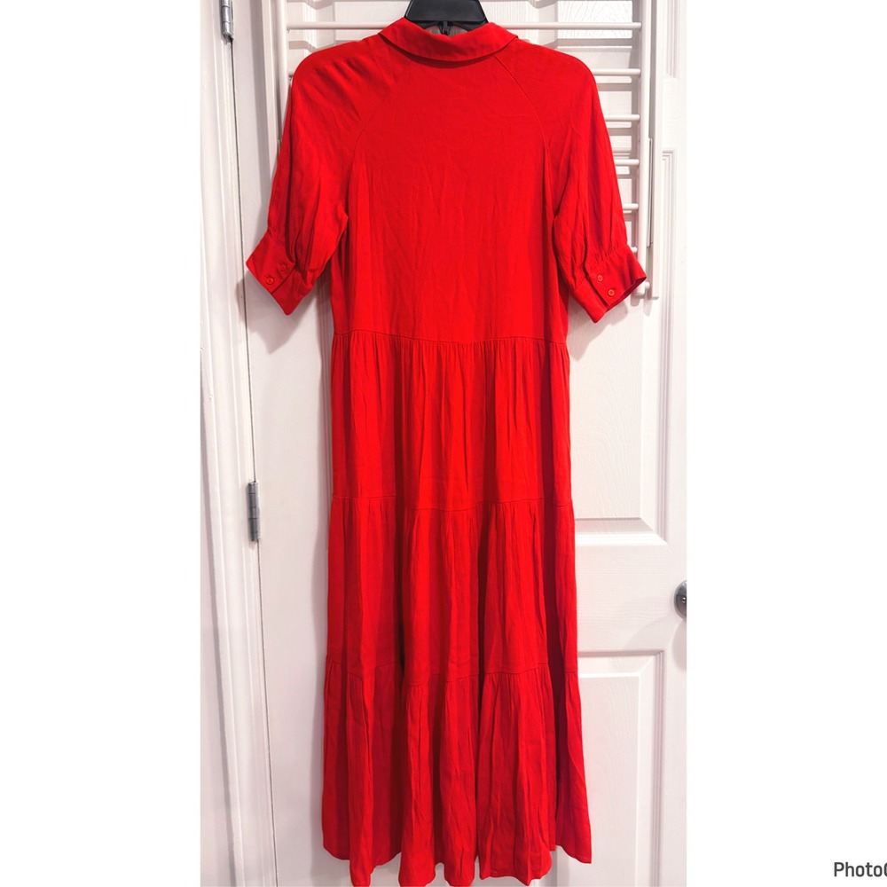 A Loves A Orange Red Tiered Midi Dress Balloon Sleeve Xsmall - Picture 4 of 5